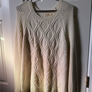 Faded Glory Ivory Cable Knit Sweater with Gold Shimmer